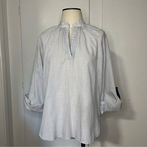 Vintage 70s Pinstripe Split Neck Tunic Top with Cuffed Sleeves